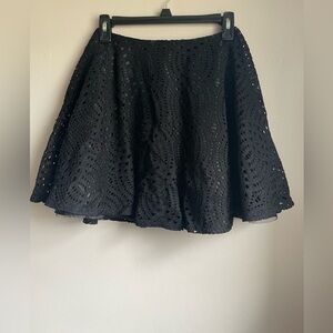 Sequin hearts black lace overlay A-line skirt junior size 1